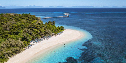 Cairns Tours. Great Barrier Reef. Island visit. Green Island Main Beach Drone Shot