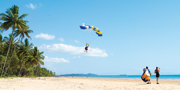 Skydive at Mission Beach. Skydive Australia. Cairns Tours. Land on the beach with view of Whitsundays.