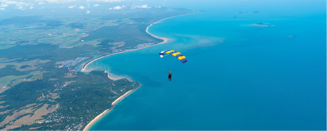 Skydive above Mission Beach. Cairns Tours. Skydive Australia. Land on the beach. View of Whitsundays.